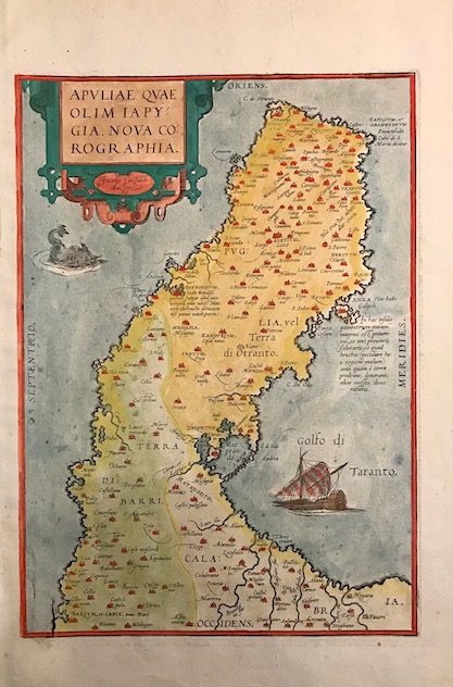 Ortelius Abraham (1528-1598) Apuliae quae olim Iapygia, nova corographia 1598 Anversa 